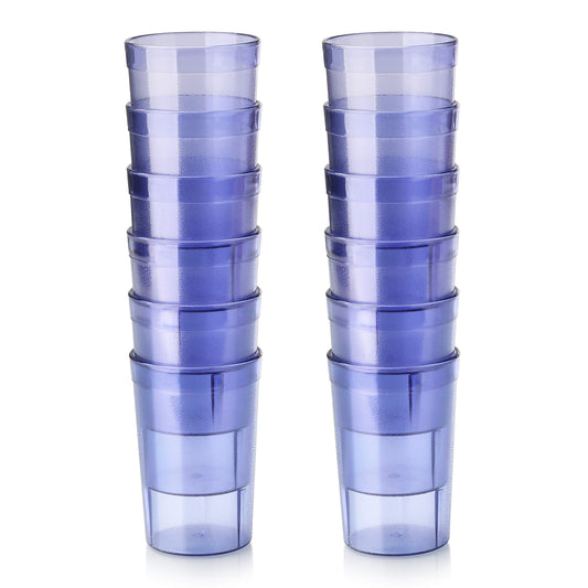 Stacked Blue Plastic Beverage Cups, Durable and Break-Resistant, Set of 12 Tumblers, Ideal for Commercial or Home Use